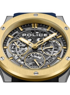 POLICE Men's Knotty 42mm Multi-Function Watch, Silicone Strap, Gold-Plated Top Ring & Gun Transparent Dial  - Image 4