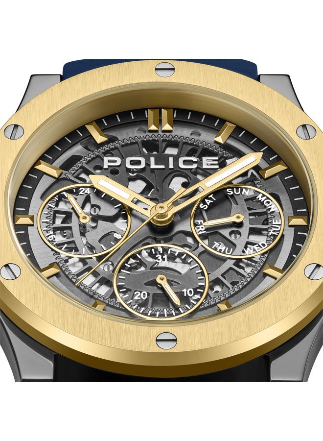 بوليس Men's Knotty 42mm Multi-Function Watch, Silicone Strap, Gold-Plated Top Ring & Gun Transparent Dial  - Image 4