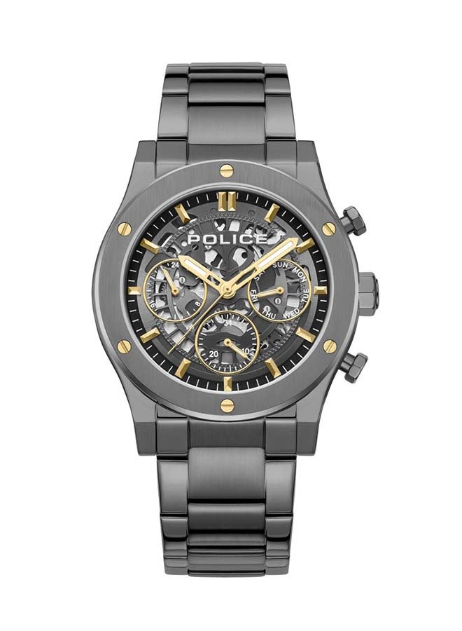 POLICE Men's Knotty 42mm Multi-Function Watch with Stainless Steel Bracelet, Ion-Plated Gun Dial & Gold-Plated Indexes  - Image 1
