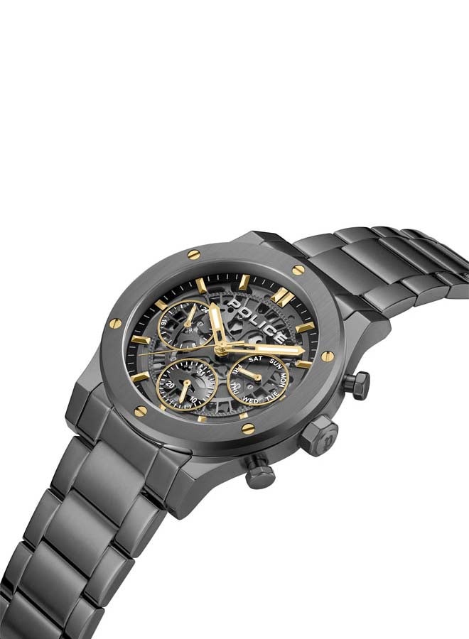 POLICE Men's Knotty 42mm Multi-Function Watch with Stainless Steel Bracelet, Ion-Plated Gun Dial & Gold-Plated Indexes  - Image 2