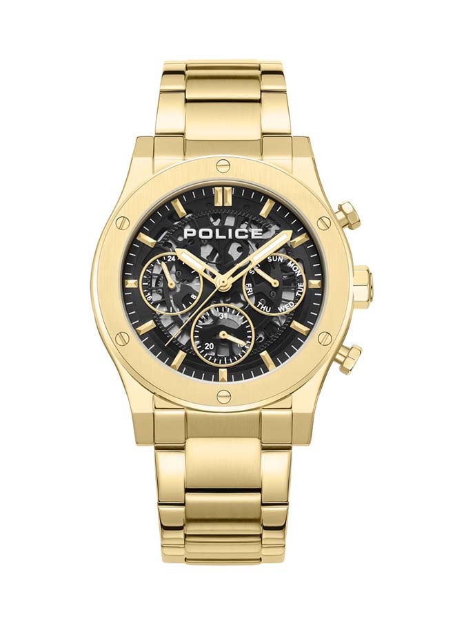 POLICE - Men's Knotty 42mm Multi-Function Watch with Ion-Plated Gold Top Ring & Stainless Steel Bracelet - Image 1
