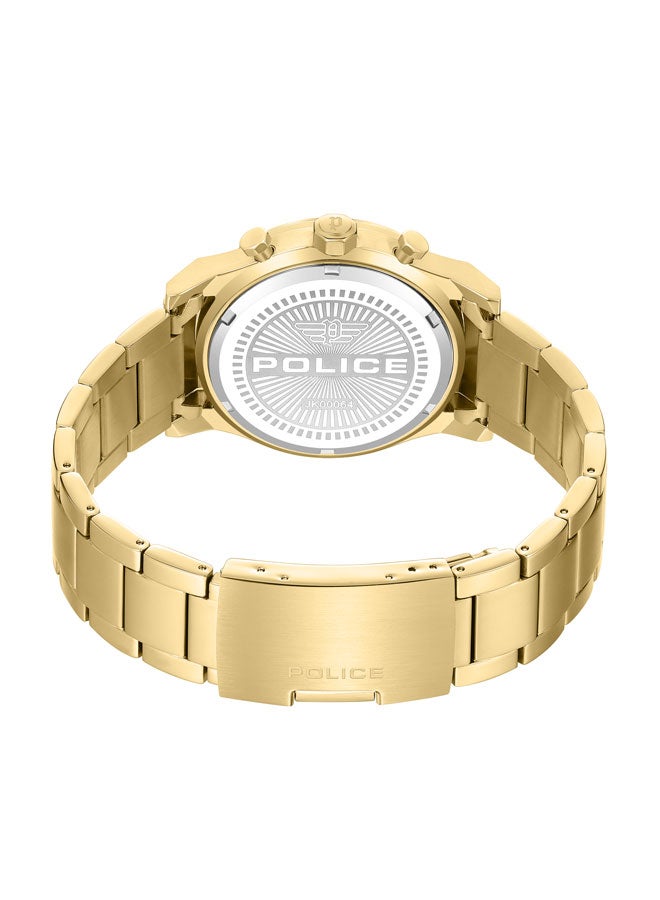 POLICE - Men's Knotty 42mm Multi-Function Watch with Ion-Plated Gold Top Ring & Stainless Steel Bracelet - Image 1