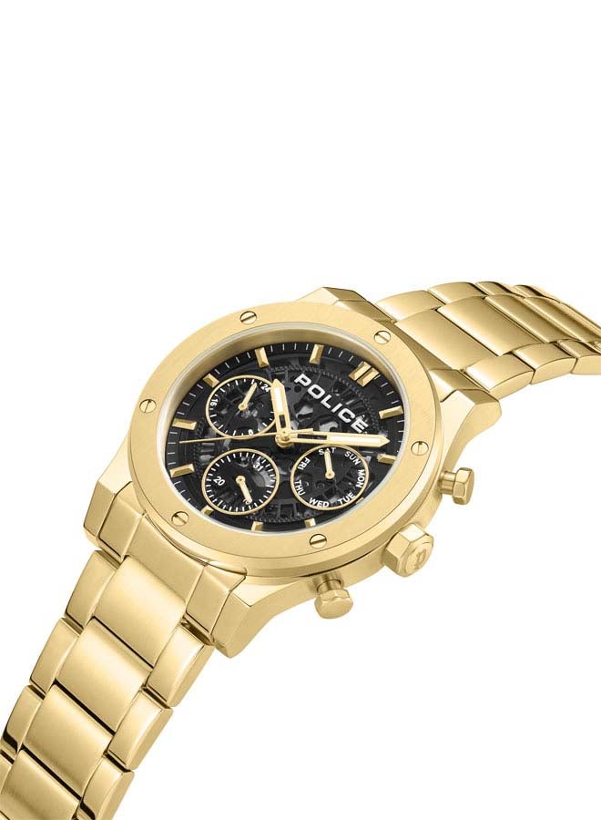 POLICE - Men's Knotty 42mm Multi-Function Watch with Ion-Plated Gold Top Ring & Stainless Steel Bracelet - Image 1