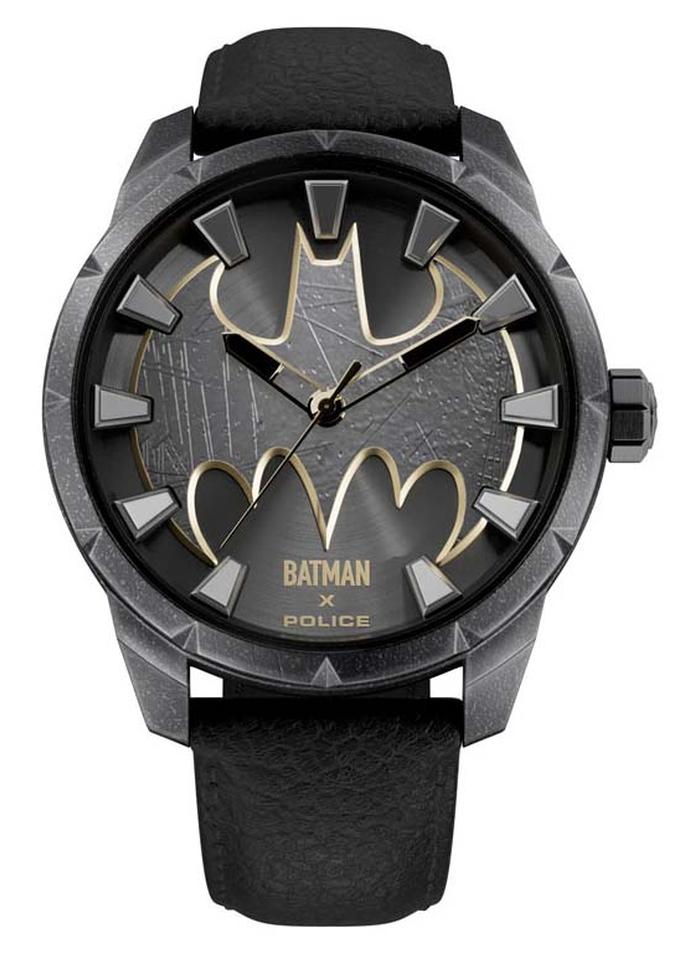 بوليس ساعة باتمان أنالوج 45 مم مع قرص بندقية مطلي بالأيون العتيق، شعار باتمان وحزام جلد طبيعي - Image 1