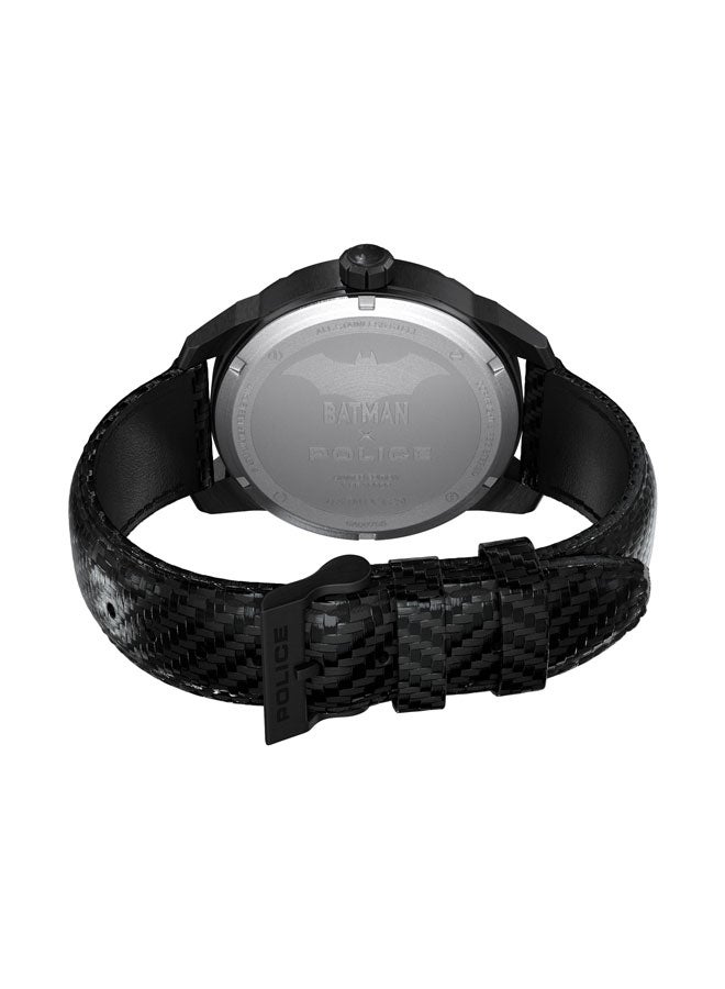 POLICE Men's The Bat Men's 45mm Watch with Brushed Black Carbon Fiber Dial, Polished Gun Diamond Cut Edge, Genuine Leather Strap  - Image 4