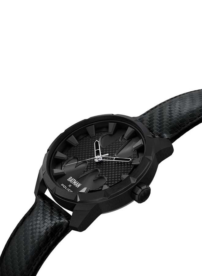 POLICE Men's The Bat Men's 45mm Watch with Brushed Black Carbon Fiber Dial, Polished Gun Diamond Cut Edge, Genuine Leather Strap  - Image 2