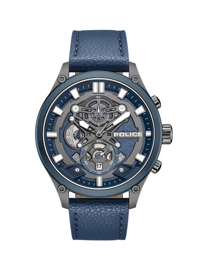 POLICE Men's Wadden 45mm Chronograph Watch with Blue Leather Strap, Quartz Movement, Screw-Detailed Dial  - Image 1