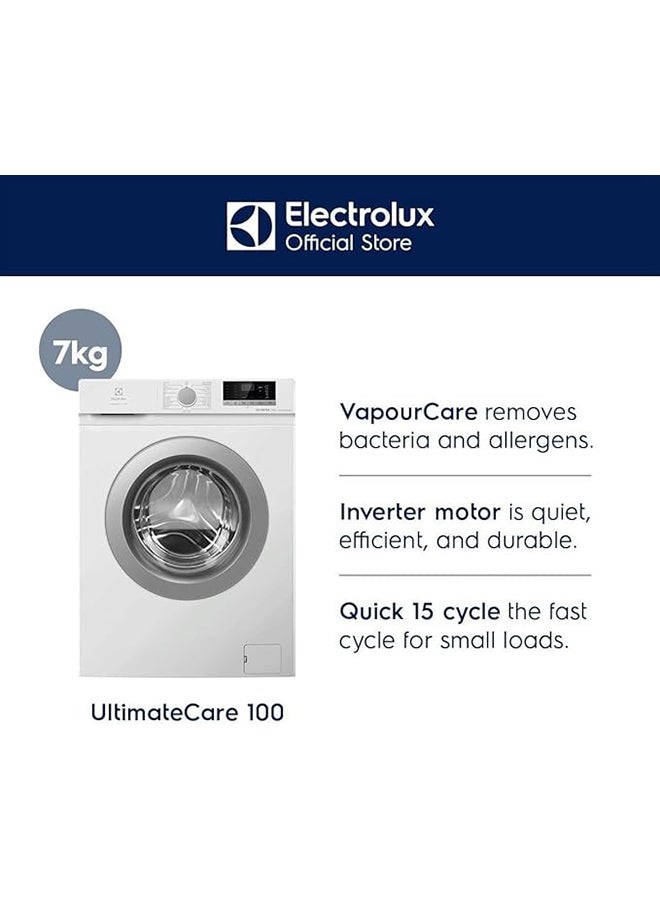 الكترولوكس 7KG BLDC Inverter Motor Washing Machine, 1200RPM, 15 Programs, Fully Automatic Freestanding Washer, 5 Star Energy Efficiency, LED Indicator, Hygiene Care & Tub Clean EWF7028M6WA White  - Image 2