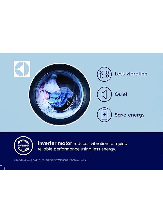 الكترولوكس 7KG BLDC Inverter Motor Washing Machine, 1200RPM, 15 Programs, Fully Automatic Freestanding Washer, 5 Star Energy Efficiency, LED Indicator, Hygiene Care & Tub Clean EWF7028M6GA Dark Grey  - Image 3