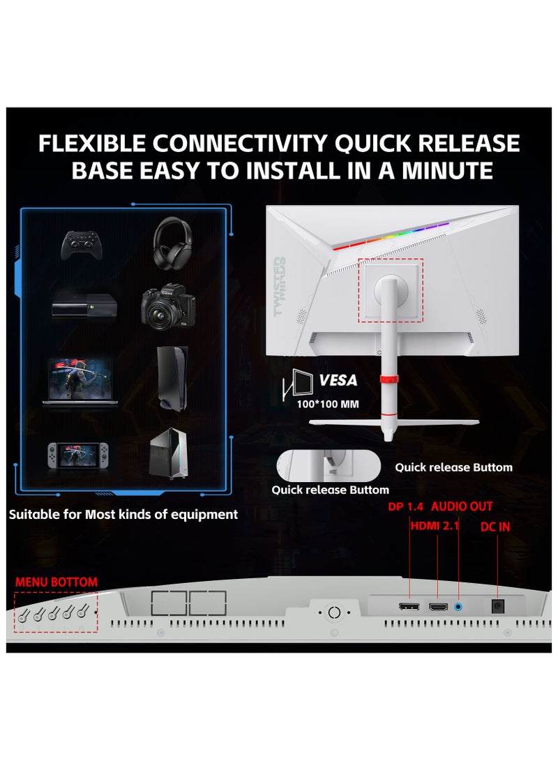 تويستيد مايندز Frost Series 24.5" FHD Gaming Monitor - 180Hz Refresh Rate, 0.5ms Response Time, Fast IPS Panel, HDR10, HDMI 2.1, DisplayPort 1.4, 120% sRGB, Low Blue Light, FreeSync, Adjustable Stand, VESA Mount, PS5, Xbox Series X|S & Switch Compatible, TMA24FHD180IPS White  - Image 5