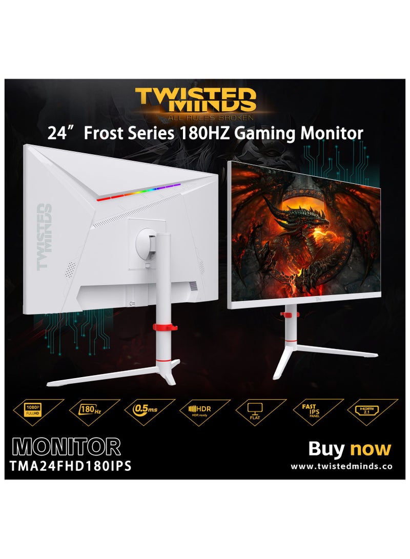 تويستيد مايندز Frost Series 24.5" FHD Gaming Monitor - 180Hz Refresh Rate, 0.5ms Response Time, Fast IPS Panel, HDR10, HDMI 2.1, DisplayPort 1.4, 120% sRGB, Low Blue Light, FreeSync, Adjustable Stand, VESA Mount, PS5, Xbox Series X|S & Switch Compatible, TMA24FHD180IPS White  - Image 3