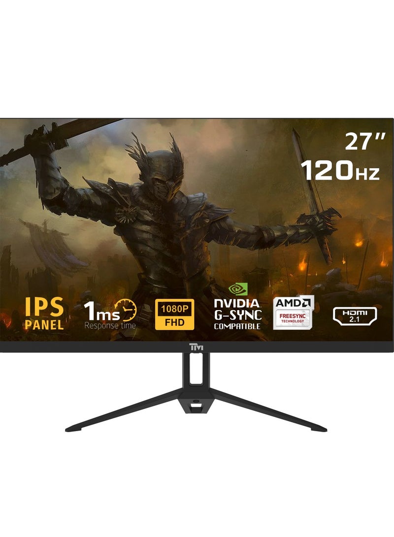 تويستيد مايندز TM ECO SERIES 27” Gaming Monitor – 120Hz, 1ms Response Time, FHD 1920x1080, IPS Panel, HDMI 2.1 & DP 1.4, Adaptive Sync, Built-in Speakers, Low Blue Light, 300cd/m² Brightness, VESA Mount 75x75mm, External Power Supply, TM27FHD120IPS Black  - Image 1