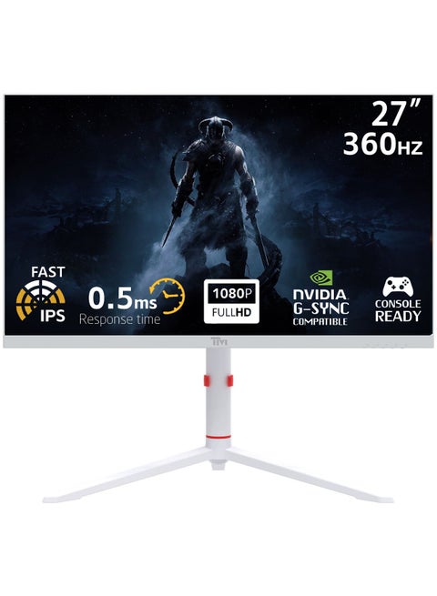 TMA27FHD360IPS 27" FHD Gaming Monitor, 360Hz Fast IPS Panel, 0.5ms Response, HDR400 Ready, FreeSync, HDMI 2.1 & DP 1.4, Ambilight RGB, Adjustable Stand, Xbox Series X|S & PS5 Compatible White