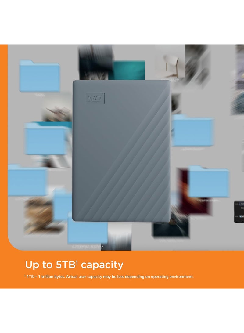 WD - 5TB My Passport Hard Drive, Gray,USB C,USB A,exFAT,Password protection,hardware encryption, works with Chromebook badge-WDBRMD0050BGY-WESN 5 TB - Image 1