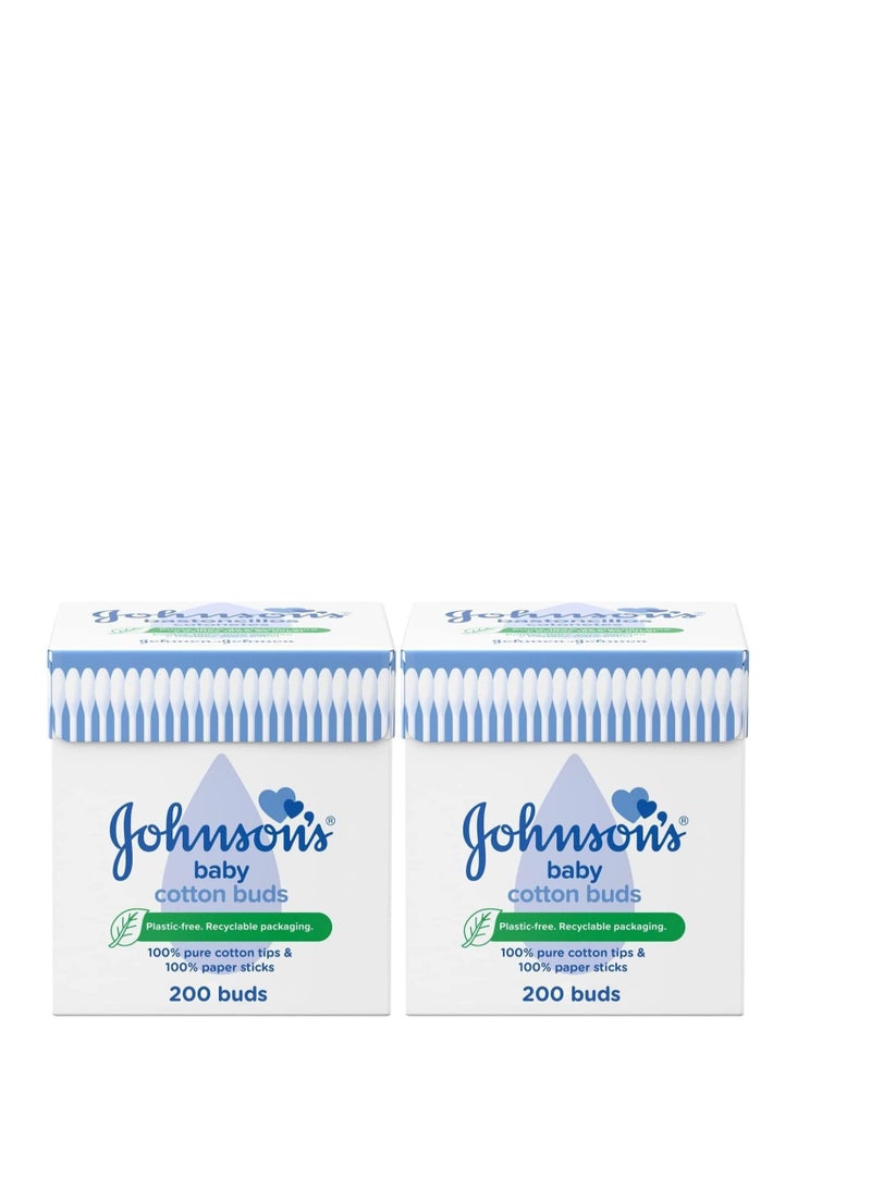 جونسون 400-Piece Baby Cotton Buds (2 Packs Of 200)  - Image 1