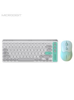 ميكرو ديجيت Premium Wireless Keyboard and Mouse Combo, 2.4G Wireless+5.0 Bluetooth Connection Grey/Green  - Image 1