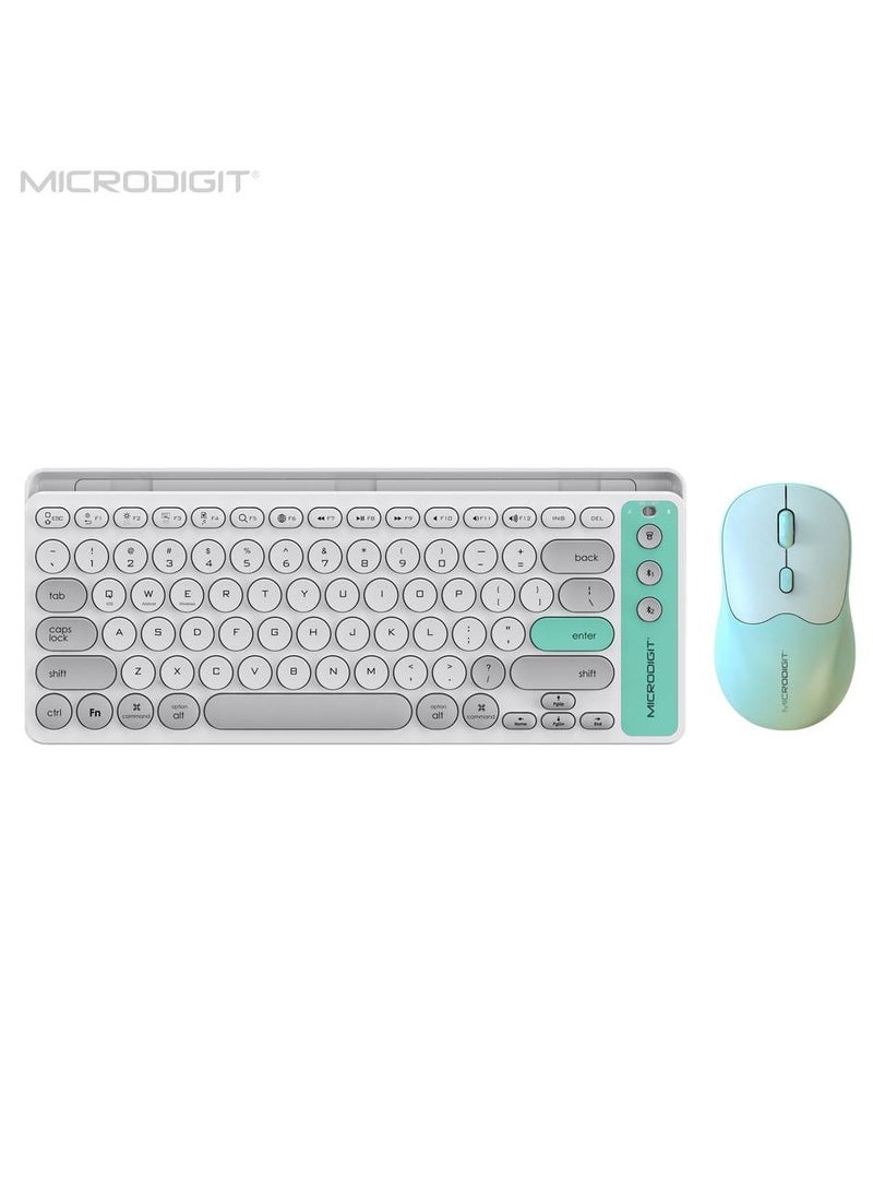 ميكرو ديجيت - Premium Wireless Keyboard and Mouse Combo, 2.4G Wireless+5.0 Bluetooth Connection Grey/Green - Image 1