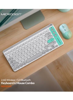 ميكرو ديجيت Premium Wireless Keyboard and Mouse Combo, 2.4G Wireless+5.0 Bluetooth Connection Grey/Green  - Image 3