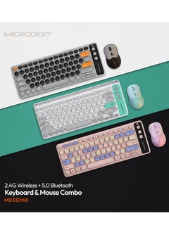 ميكرو ديجيت Premium Wireless Keyboard and Mouse Combo, 2.4G Wireless+5.0 Bluetooth Connection Grey/Green  - Image 2