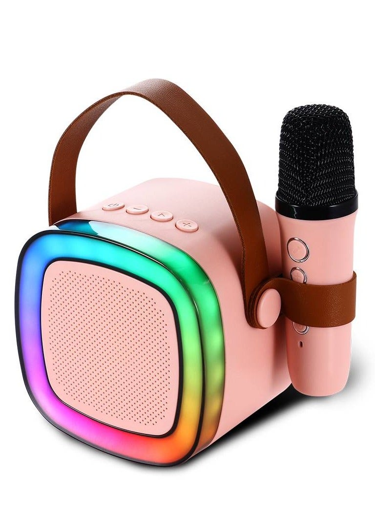 Microdigit Premium Portable Bluetooth Karaoke Mini Speaker with Cordless Microphone and LED lights pink - Image 1