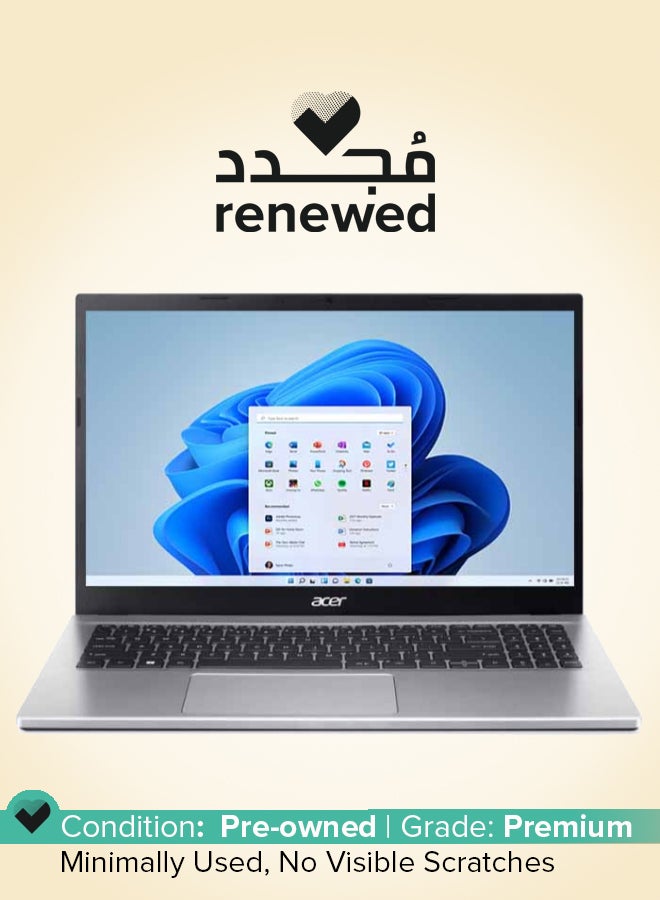 أيسر Renewed - Aspire 3 A315 Laptop With 15.6-Inch Display, Core i5-1235U Processor/8GB RAM/512GB SSD/Intel Iris Xe Graphics/DOS(Without Windows) English/Arabic Pure Silver  - Image 1