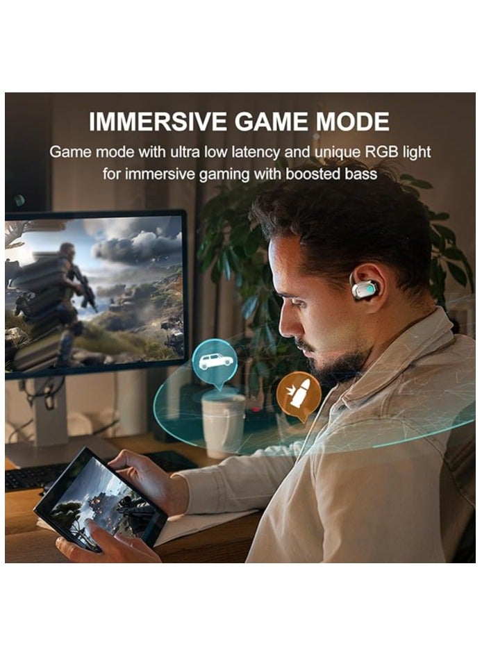 EDIFIER - Air 2 Open Ear Earbuds with Ear Loops, Bluetooth 5.3 Open Ear Wireless Headphones with Boosted Bass, Built-in ENC Mic, 28H Playtime, RGB, Silicone Earhook for Workout Running Gaming White - Image 1