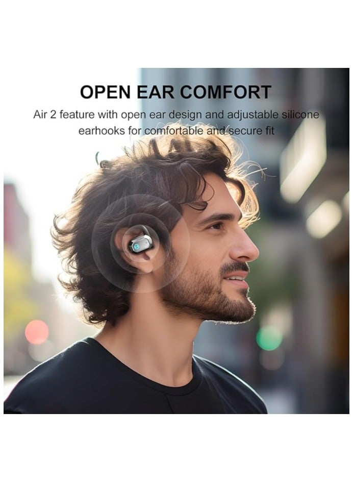 Air 2 Open Ear Earbuds with Ear Loops, Bluetooth 5.3 Open Ear Wireless Headphones with Boosted Bass, Built-in ENC Mic, 28H Playtime, RGB, Silicone Earhook for Workout Running Gaming Black - pnsku/N70158159V/45/_/1740980887/53e0cecc-c93b-43ca-bd74-1cb922ec331d