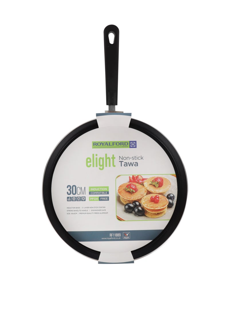 رويال فورد Royalford 30 cm Elight Tawa- RF11889/ Aluminium with Non-Stick Coating, for Chapatti, Dosa, Tortilla, Crepe, Pancake, etc./ Heat Resistant Bakelite Handle, Multi-Purpose Flat Pan black  - Image 4