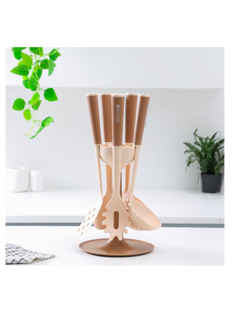 Royalford Royalford 6-piece Nylon Kitchen Tools Set- RF12582/ with Holder, Heat-Resistant, Includes Ladle, Spoon, Skimmer, Pasta, Spoons, Slotted Turner/ Ergonomic, Anti-Slip Handle Multicolor  - Image 5
