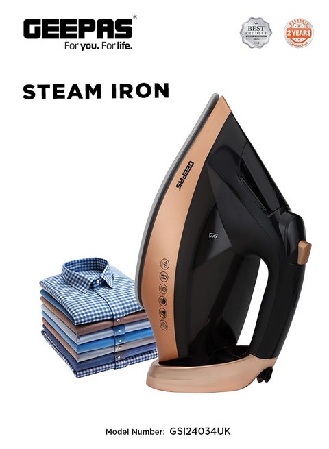 Auto-Temperature Ceramic Steam Iron: Precise Temp Control, Powerful Continuous Steam, Smooth Ceramic Soleplate, Anti-Drip & Anti-Calc, 360° Swivel Cord, Overheat Protection, AC 220-240V / 50-60Hz 140 ml 2600 W GSI24034UK Multicolor