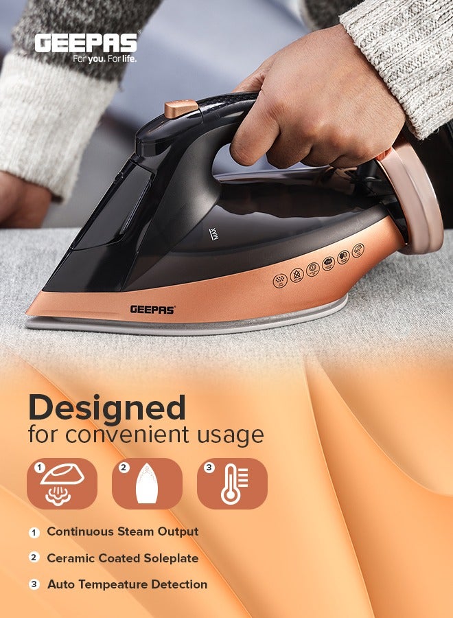 Auto-Temperature Ceramic Steam Iron: Precise Temp Control, Powerful Continuous Steam, Smooth Ceramic Soleplate, Anti-Drip & Anti-Calc, 360° Swivel Cord, Overheat Protection, AC 220-240V / 50-60Hz 140 ml 2600 W GSI24034UK Multicolor