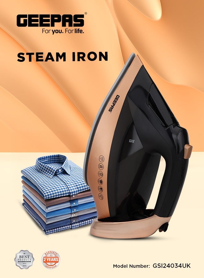 Auto-Temperature Ceramic Steam Iron: Precise Temp Control, Powerful Continuous Steam, Smooth Ceramic Soleplate, Anti-Drip & Anti-Calc, 360° Swivel Cord, Overheat Protection, AC 220-240V / 50-60Hz 140 ml 2600 W GSI24034UK Multicolor