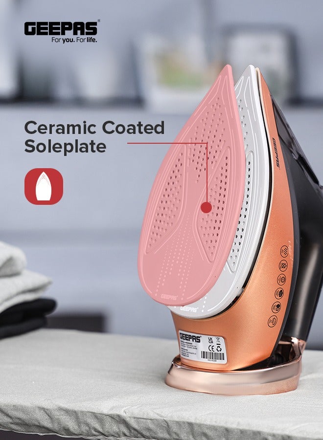 Auto-Temperature Ceramic Steam Iron: Precise Temp Control, Powerful Continuous Steam, Smooth Ceramic Soleplate, Anti-Drip & Anti-Calc, 360° Swivel Cord, Overheat Protection, AC 220-240V / 50-60Hz 140 ml 2600 W GSI24034UK Multicolor