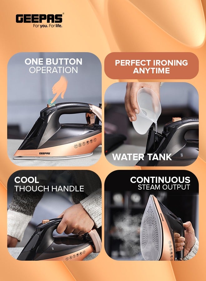Auto-Temperature Ceramic Steam Iron: Precise Temp Control, Powerful Continuous Steam, Smooth Ceramic Soleplate, Anti-Drip & Anti-Calc, 360° Swivel Cord, Overheat Protection, AC 220-240V / 50-60Hz 140 ml 2600 W GSI24034UK Multicolor