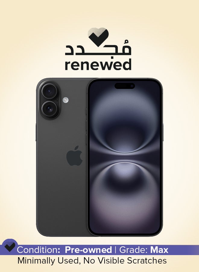 ابل  مجدد - آيفون 16 128 جيجابايت أسود 5G مع فيس تايم - النسخة الدولية - Image 1