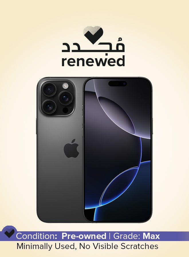 ابل  مجدد - آيفون 16 برو ماكس 512 جيجابايت أسود تيتانيوم 5G مع فيس تايم - النسخة الدولية - Image 1