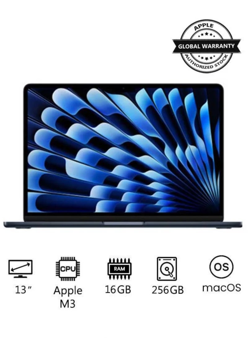 Apple 2024 MacBook Air MC8K4 13-inch Display, Apple M3 Chip 8-Core CPU 8 10-Core GPU Processor/16GB RAM/256GB SSD/Intel UHD Graphics English Midnight English/Arabic midnight - Image 1