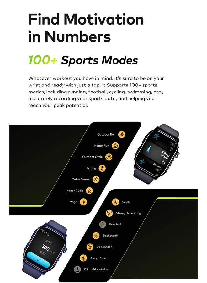إيتيل - 300 mAh Smart Watch O21, 2.01" Large Screen, 100+ Workout Modes, 24/7 Heart Rate Monitoring With Abnormal Rhythm Alerts, Bluetooth Calling, iOS And Android Compatible Midnight Blue - Image 1