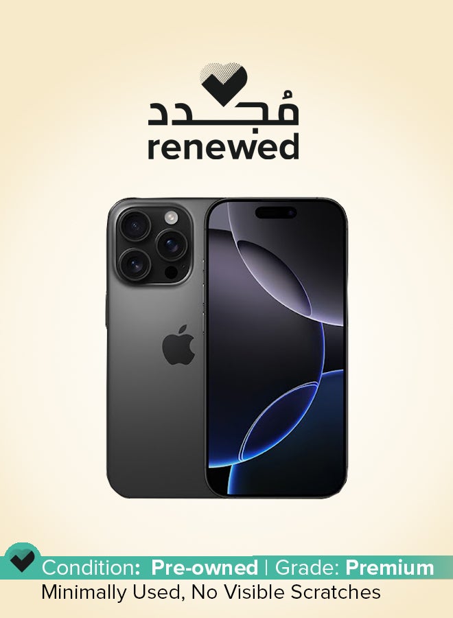 ابل  مجدد - آيفون 16 برو 256 جيجابايت أسود تيتانيوم 5G مع فيس تايم - النسخة الدولية - Image 1
