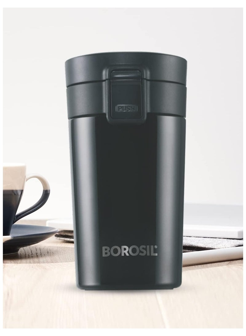 BOROSIL Coffee mate Insulated Mug, Vacuum Insulated Travel Coffee Mug with Lid, 8 Hours Hot & 14 Hours Cold 300ml Black  - Image 1