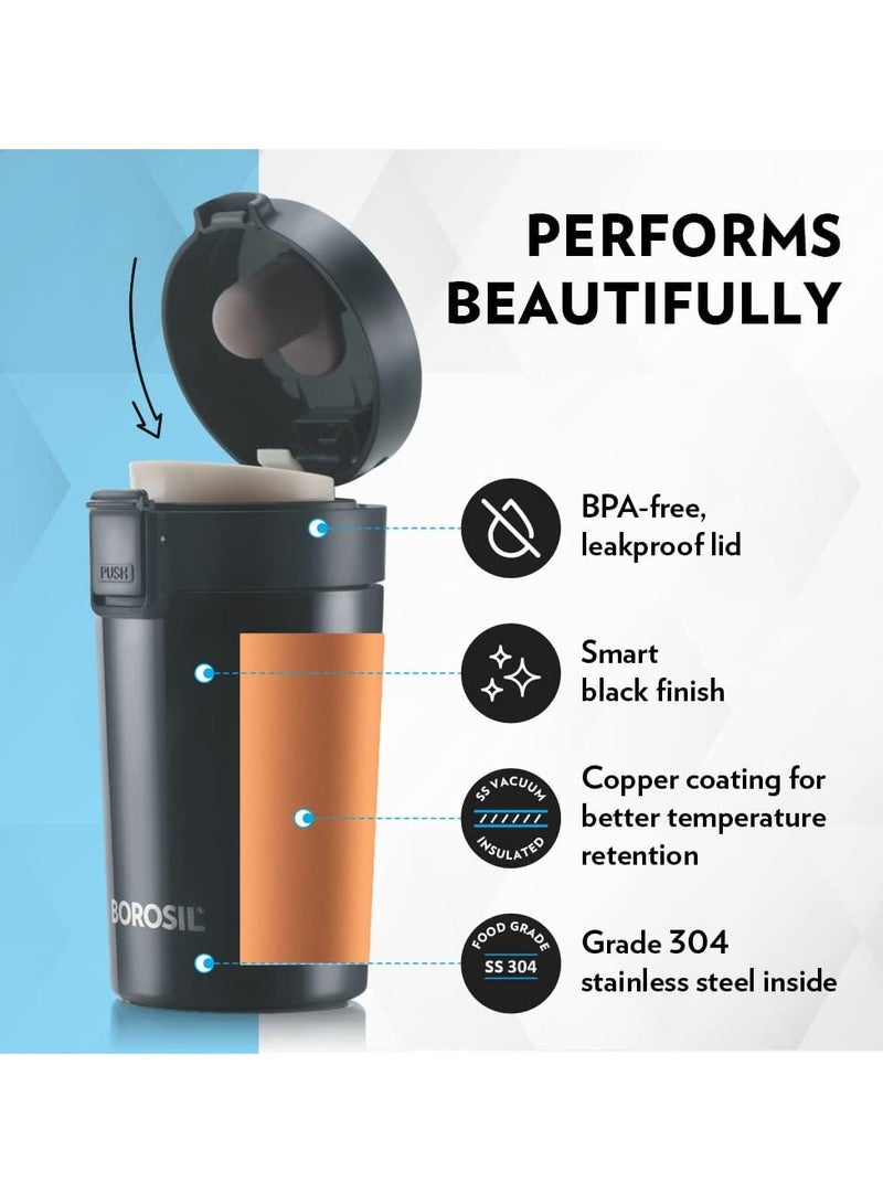 BOROSIL Coffee mate Insulated Mug, Vacuum Insulated Travel Coffee Mug with Lid, 8 Hours Hot & 14 Hours Cold 300ml Black  - Image 5