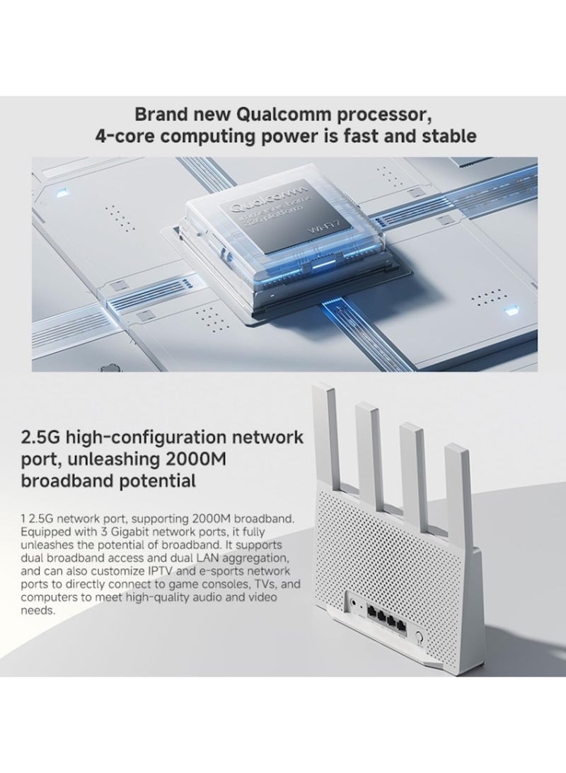 Router BE3600,WiFi 7 MLO Dual-Band Mesh  2.5G Ethernet Port 3600 Mbps Mi Home App-Global version White