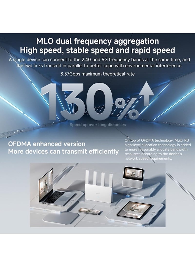 Router BE3600,WiFi 7 MLO Dual-Band Mesh  2.5G Ethernet Port 3600 Mbps Mi Home App-Global version White