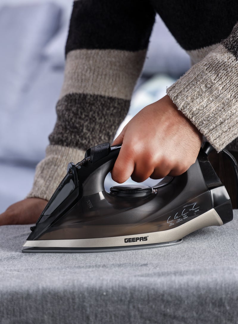 GEEPAS - Ceramic Steam Iron | Dry and Spray Functions, Press Box with Self-Cleaning Function | Compact and Handy Design with Powerful Shots | Suitable for All Kinds of Fabric | 2 Years Warranty 200 ml 2200 W GSI24016 Black - Image 1