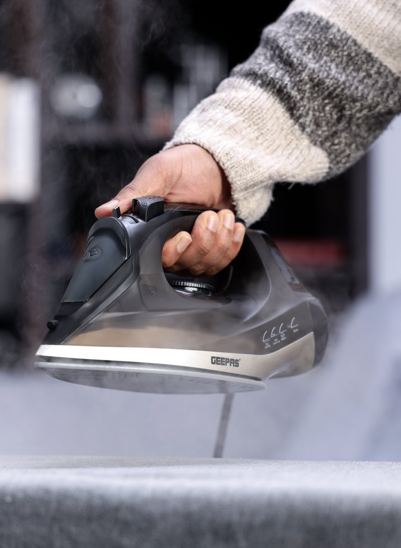 GEEPAS - Ceramic Steam Iron | Dry and Spray Functions, Press Box with Self-Cleaning Function | Compact and Handy Design with Powerful Shots | Suitable for All Kinds of Fabric | 2 Years Warranty 200 ml 2200 W GSI24016 Black - Image 1