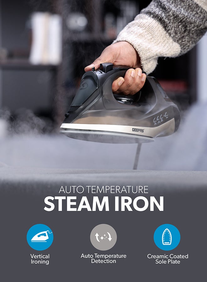 GEEPAS Ceramic Steam Iron | Dry and Spray Functions, Press Box with Self-Cleaning Function | Compact and Handy Design with Powerful Shots | Suitable for All Kinds of Fabric | 2 Years Warranty 200 ml 2200 W GSI24016 Black  - Image 3