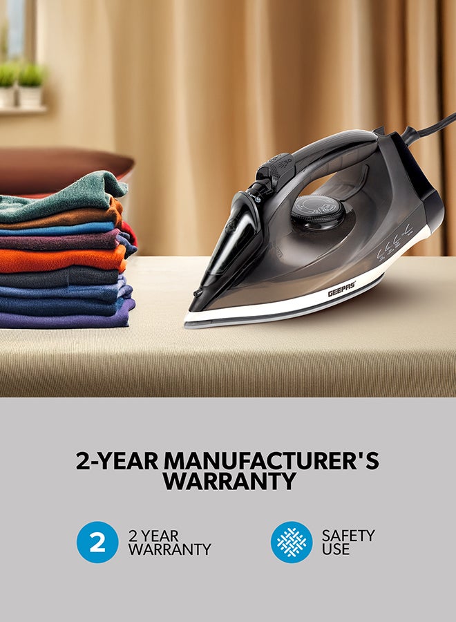 جيباس - Ceramic Steam Iron | Dry and Spray Functions, Press Box with Self-Cleaning Function | Compact and Handy Design with Powerful Shots | Suitable for All Kinds of Fabric | 2 Years Warranty 200 ml 2200 W GSI24016 Black - Image 1
