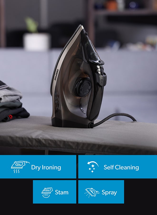 GEEPAS Ceramic Steam Iron | Dry and Spray Functions, Press Box with Self-Cleaning Function | Compact and Handy Design with Powerful Shots | Suitable for All Kinds of Fabric | 2 Years Warranty 200 ml 2200 W GSI24016 Black  - Image 5