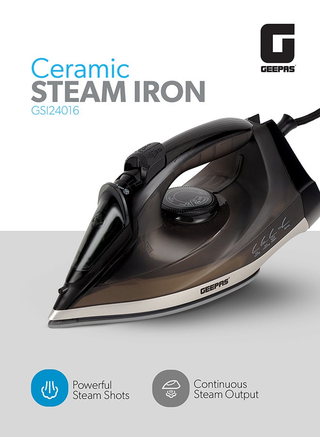 GEEPAS Ceramic Steam Iron | Dry and Spray Functions, Press Box with Self-Cleaning Function | Compact and Handy Design with Powerful Shots | Suitable for All Kinds of Fabric | 2 Years Warranty 200 ml 2200 W GSI24016 Black  - Image 2