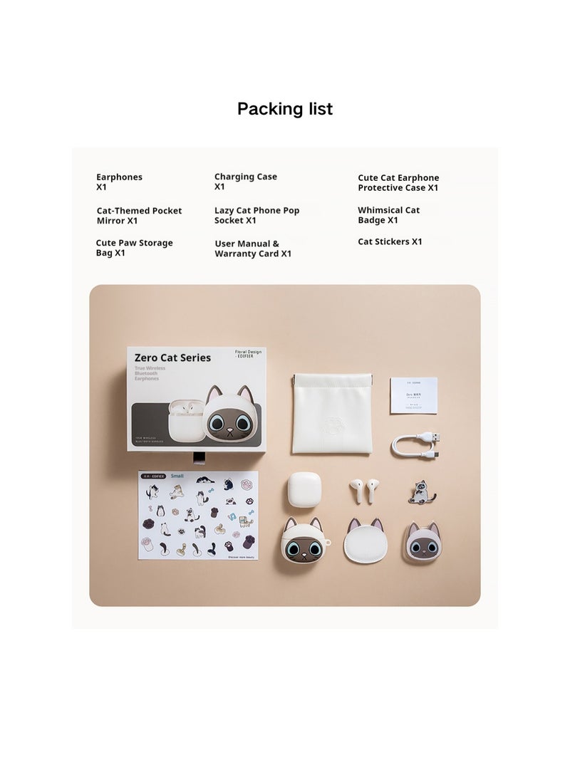 EDIFIER - Zero CAT Earbuds Siamese Cat-Inspired Design with High-Quality Sound Bluetooth 5.3 Long Battery Life Waterproof AI Noise Reduction and Game Mode Perfect for Music Lovers and Fashion Enthusiasts White (Siamese cat) - Image 1